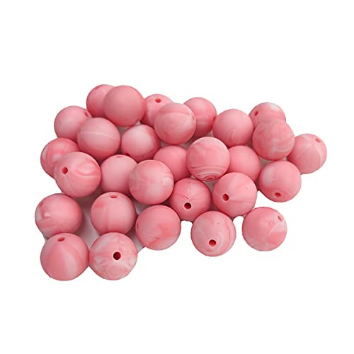 Alenybeby Runde Silikon-Perlen für Stift, 12 mm mit 2 mm Loch, 100 Stück, einfarbig, Bastelgummi, runde Perlen für Schlüsselanhänger (dunkles Marmorrosa, 12) von Alenybeby