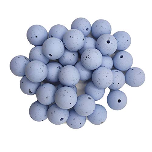 Alenybeby Runde Silikon-Perlen für Stift, 12 mm mit 2 mm Loch, 100 Stück, einfarbig, Bastelgummi, runde Perlen für Schlüsselanhänger (hellblauer Granit, 12) von Alenybeby