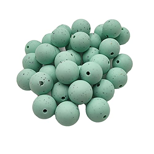Alenybeby Runde Silikon-Perlen für Stift, 12 mm mit 2 mm Loch, 100 Stück, einfarbig, Bastelgummi, runde Perlen für Schlüsselanhänger (mintgrüner Granit, 12) von Alenybeby
