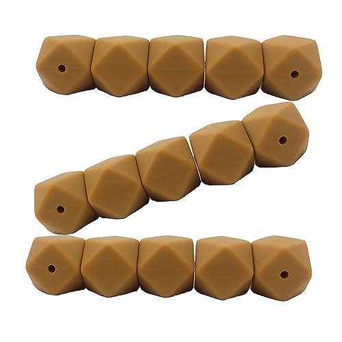 Alenybeby Sechseckige Silikon-Perlen, 17 mm, 30 Stück, Bulk, Polygon-Perlen, für Schlüsselanhänger und Bastelprojekte (Oak Bull, 17) von Alenybeby