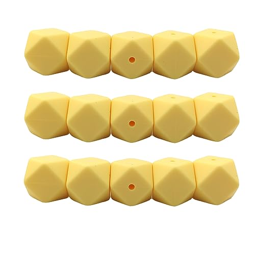 Alenybeby Sechseckige Silikon-Perlen, 17 mm, 30 Stück, Bulk-Silikon-Gummi, Fokal-Polygon-Würfel, Perlen für Schlüsselanhänger und Bastelprojekte, Perlenprojekte (Zitronengelb, 17) von Alenybeby