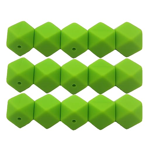 Alenybeby Sechseckige Silikon-Perlen, 17 mm, 30 Stück, Bulk-Silikon-Gummi, Fokal-Polygon-Würfel, Perlen für Schlüsselanhänger und Bastelprojekte (Chartreuse, 17) von Alenybeby
