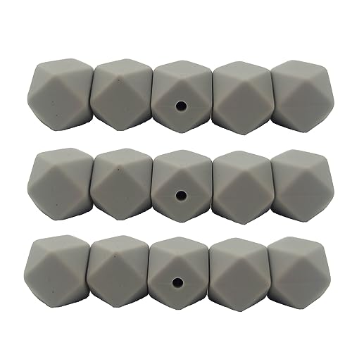 Alenybeby Sechseckige Silikon-Perlen, 17 mm, 30 Stück, Bulk-Silikon-Gummi, Fokal-Polygon-Würfel, Perlen für Schlüsselanhänger und Bastelprojekte (Hellgrau, 17) von Alenybeby