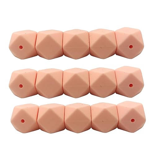 Alenybeby Sechseckige Silikon-Perlen, 17 mm, 30 Stück, Bulk-Silikon-Gummi, Fokal-Polygon-Würfel, Perlen für Schlüsselanhänger und Bastelprojekte (Hellrosa, 17) von Alenybeby