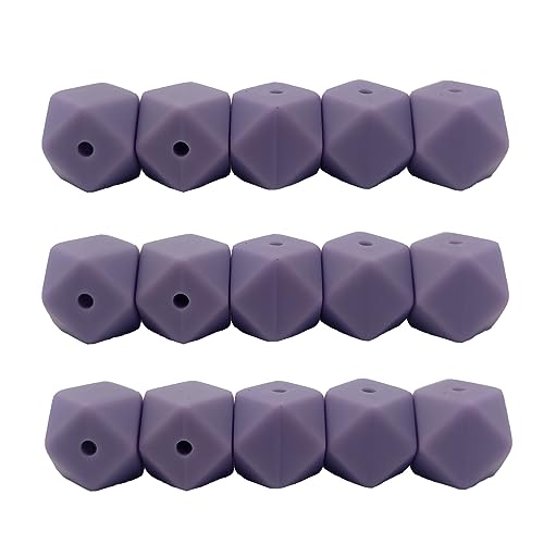 Alenybeby Sechseckige Silikon-Perlen, 17 mm, 30 Stück, Bulk-Silikon-Gummi, Fokal-Polygon-Würfel, Perlen für Schlüsselanhänger und Bastelprojekte (Lila, 17) von Alenybeby