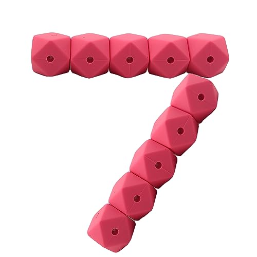 Alenybeby Sechseckige Silikon-Perlen, 17 mm, 30 Stück, Bulk-Silikon-Gummi, Fokal-Polygon-Würfel, Perlen für Schlüsselanhänger und Bastelprojekte (Rosa, 17) von Alenybeby