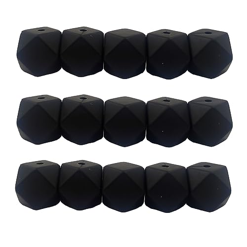 Alenybeby Sechseckige Silikon-Perlen, 17 mm, 30 Stück, Bulk-Silikon-Gummi, Fokal-Polygon-Würfel, Perlen für Schlüsselanhänger und Bastelprojekte (Schwarz, 17) von Alenybeby