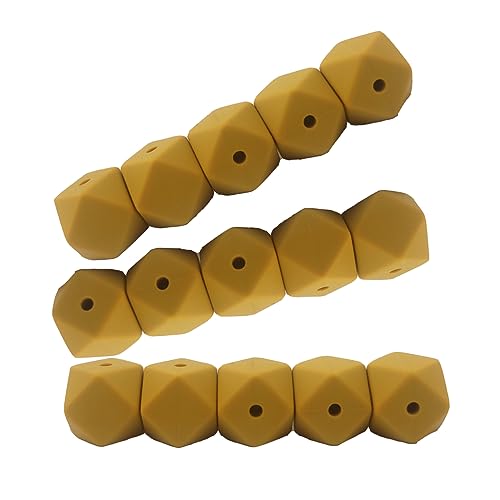 Alenybeby Sechseckige Silikon-Perlen, 17 mm, 30 Stück, Bulk-Silikon-Gummi, Fokal-Polygon-Würfel, Perlen für Schlüsselanhänger und Bastelprojekte (Senf, 17) von Alenybeby
