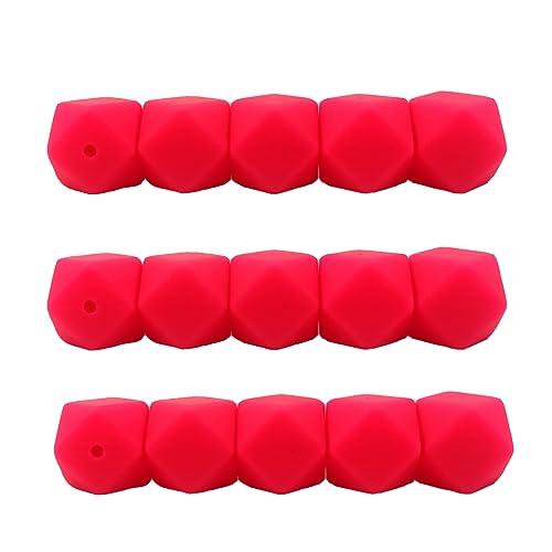 Alenybeby Sechseckige Silikon-Perlen, 17 mm, 30 Stück, Bulk-Silikon-Gummi, Fokal-Polygon-Würfel, Perlen für Schlüsselanhänger und Bastelprojekte (Shocking Pink, 17) von Alenybeby