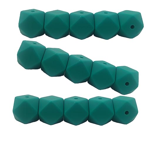 Alenybeby Sechseckige Silikon-Perlen, 17 mm, 30 Stück, Bulk-Silikon-Gummi, Fokal-Polygon-Würfel, Perlen für Schlüsselanhänger und Bastelprojekte (Smaragd, 17) von Alenybeby