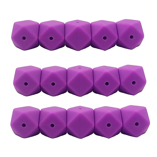 Alenybeby Sechseckige Silikon-Perlen, 17 mm, 30 Stück, Bulk-Silikon-Gummi, Fokal-Polygon-Würfel, Perlen für Schlüsselanhänger und Bastelprojekte (Violett, 17) von Alenybeby