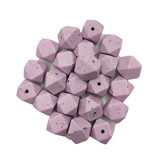 Alenybeby Sechseckige Silikon-Perlen, 17 mm, 30 Stück, Bulk-Silikon-Gummi, Fokal-Polygon-Würfel, Perlen für Schlüsselanhänger und Bastelprojekte (grauer Granit, 17) von Alenybeby