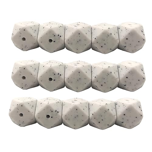 Alenybeby Sechseckige Silikon-Perlen, 17 mm, 30 Stück, Bulk-Silikon-Gummi, Fokal-Polygon-Würfel, Perlen für Schlüsselanhänger und Bastelprojekte (weißer Granit, 17) von Alenybeby
