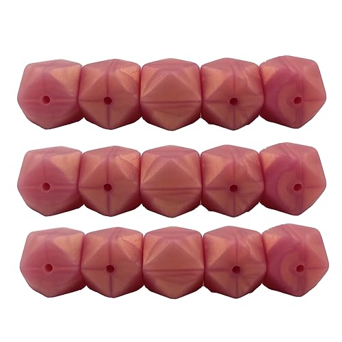 Alenybeby Sechseckige Silikon-Perlen, 17 mm, 30 Stück, Bulk-Silikon-Gummi, fokale Polygon-Würfel, Perlen für Schlüsselanhänger und Bastelprojekte (Dunkelrosa, 17) von Alenybeby