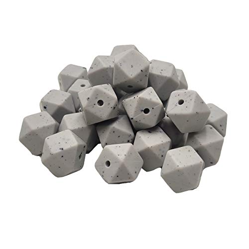 Alenybeby Sechseckige Silikon-Perlen, 17 mm, 30 Stück, Bulk-Silikon-Gummi, fokale Polygon-Würfel, Perlen für Schlüsselanhänger und Bastelprojekte (Hellgrauer Granit, 17) von Alenybeby