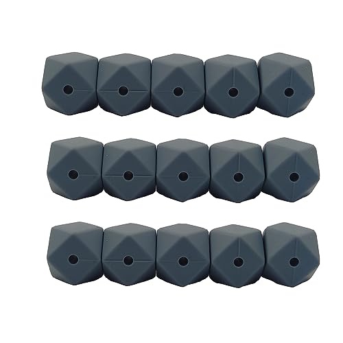 Alenybeby Sechseckige Silikon-Perlen, 17 mm, 30 Stück, Großpackung aus Silikongummi, fokale Polygon-Würfelperlen für Schlüsselanhänger und Bastelprojekte, Grau (Dunkelgrau, 17) von Alenybeby