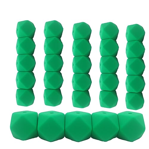 Alenybeby Sechseckige Silikon-Perlen, 17 mm, 30 Stück, Großpackung aus Silikongummi, fokale Polygon-Würfelperlen für Schlüsselanhänger und Bastelprojekte (Kelly Green, 17) von Alenybeby