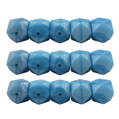 Alenybeby Sechseckige Silikon-Perlen, 17 mm, 30 Stück, Großpackung aus Silikongummi, fokale Polygon-Würfelperlen für Schlüsselanhänger und Bastelprojekte (Perlblau, 17) von Alenybeby