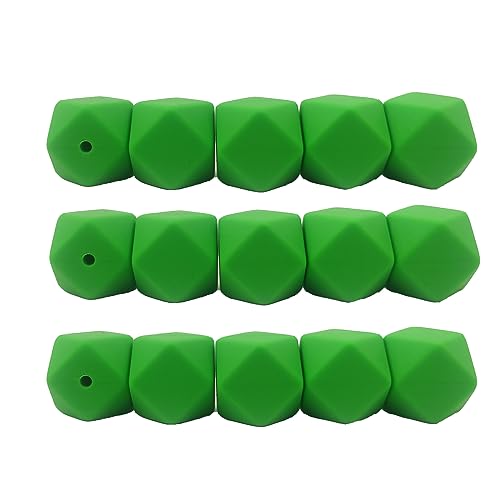Alenybeby Sechseckige Silikon-Perlen, 17 mm, 30 Stück, Großpackung aus Silikongummi, fokale Polygon-Würfelperlen für Schlüsselanhänger und Bastelprojekte (Sommergrün, 17) von Alenybeby