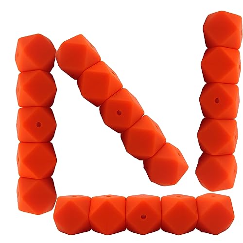 Alenybeby Sechseckige Silikon-Perlen, 17 mm, 30 Stück, Großpackung mit Fokus, Polygon-Würfel, Perlen für Schlüsselanhänger und Bastelprojekte (Orangenschale, 17) von Alenybeby