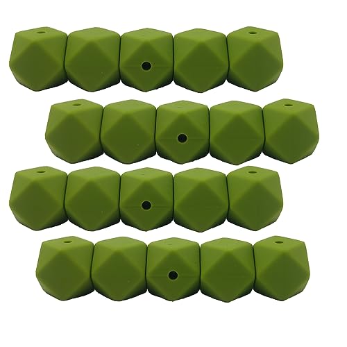 Alenybeby Sechseckige Silikon-Perlen, 17 mm, 30 Stück, Großpackung mit Fokus, Polygon-Würfel, Perlen für Schlüsselanhänger und Bastelprojekte (grüne Bohnen, 17) von Alenybeby