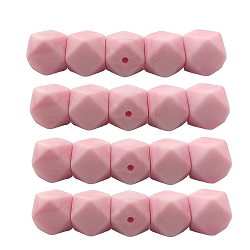 Alenybeby Sechseckige Silikon-Perlen, Kugeln, 14 mm, lose, geometrische Sechseck-Perlen für Schlüsselanhänger, Mutter, Schlüsselband, Schmuckherstellung, 50 Stück (Marmorrosa, 14) von Alenybeby