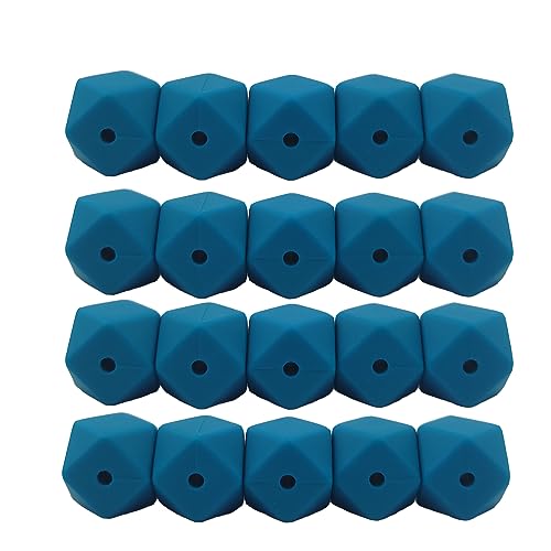 Alenybeby Sechseckige Silikon-Perlen, Kugeln, 14 mm, lose, geometrische sechseckige Silikonperlen für Schlüsselanhänger, Mutter, Schlüsselband, Schmuckherstellung, 50 Stück (Biscay Bay, 14) von Alenybeby