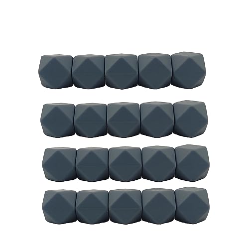 Alenybeby Sechseckige Silikon-Perlen, Kugeln, 14 mm, lose, geometrische sechseckige Silikonperlen für Schlüsselanhänger, Mutter, Schlüsselband, Schmuckherstellung, 50 Stück (Dunkelgrau, 14) von Alenybeby