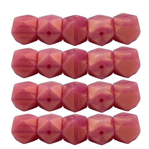 Alenybeby Sechseckige Silikon-Perlen, Kugeln, 14 mm, lose, geometrische sechseckige Silikonperlen für Schlüsselanhänger, Mutter, Schlüsselband, Schmuckherstellung, 50 Stück (Dunkelrosa, 14) von Alenybeby