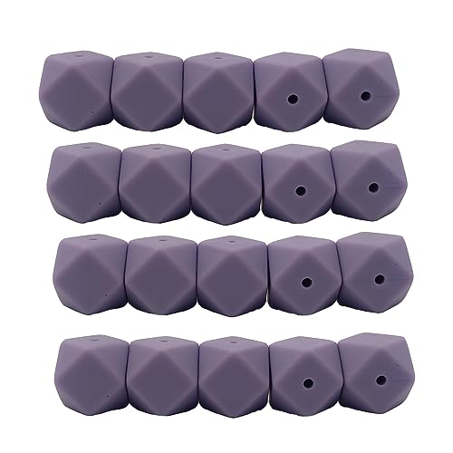 Alenybeby Sechseckige Silikon-Perlen, Kugeln, 14 mm, lose, geometrische sechseckige Silikonperlen für Schlüsselanhänger, Mutter, Schlüsselband, Schmuckherstellung, 50 Stück (Flieder, 14) von Alenybeby