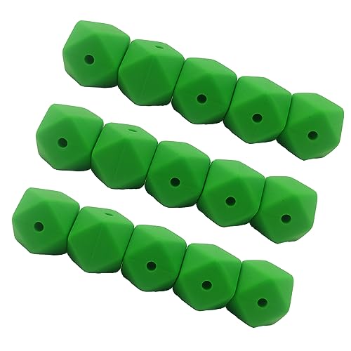 Alenybeby Sechseckige Silikon-Perlen, Kugeln, 14 mm, lose, geometrische sechseckige Silikonperlen für Schlüsselanhänger, Mutter, Schlüsselband, Schmuckherstellung, 50 Stück (Sommergrün, 14) von Alenybeby