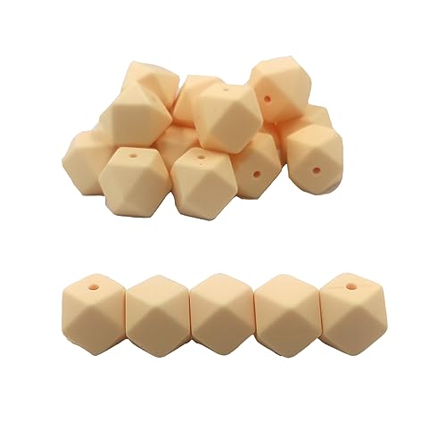 Alenybeby Sechseckige Silikon-Perlen, Kugeln, 14 mm, lose geometrische sechseckige Silikon-Perlen für Schlüsselanhänger, Mutter, Schlüsselband, Schmuckherstellung, 50 Stück (Beige, 14) von Alenybeby