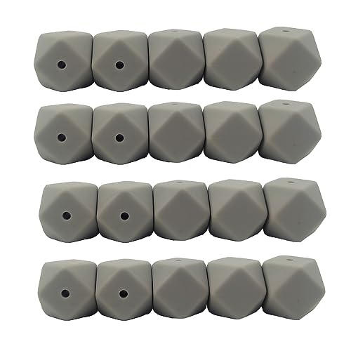 Alenybeby Sechseckige Silikon-Perlen, Kugeln, 14 mm, lose geometrische sechseckige Silikon-Perlen für Schlüsselanhänger, Mutter, Schlüsselband, Schmuckherstellung, 50 Stück (Hellgrau, 14) von Alenybeby