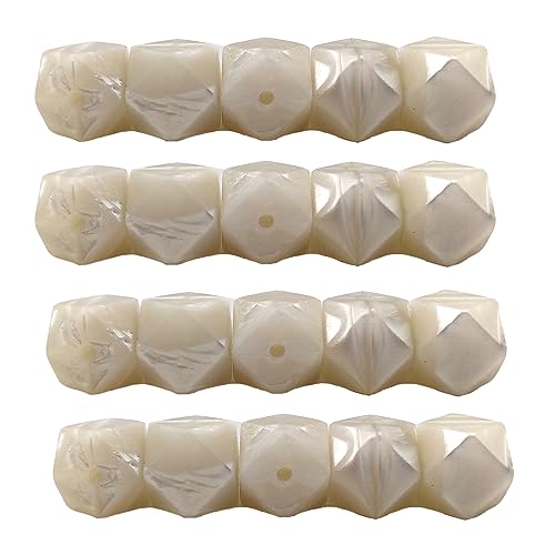 Alenybeby Sechseckige Silikon-Perlen, Kugeln, 14 mm, lose geometrische sechseckige Silikon-Perlen für Schlüsselanhänger, Mutter, Schlüsselband, Schmuckherstellung, 50 Stück (Perlweiß, 14) von Alenybeby
