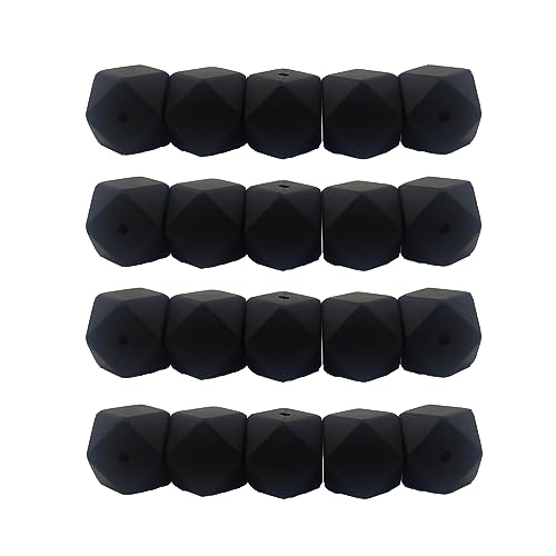 Alenybeby Sechseckige Silikon-Perlen, Kugeln, 14 mm, lose geometrische sechseckige Silikon-Perlen für Schlüsselanhänger, Mutter, Schlüsselband, Schmuckherstellung, 50 Stück (Schwarz, 14) von Alenybeby
