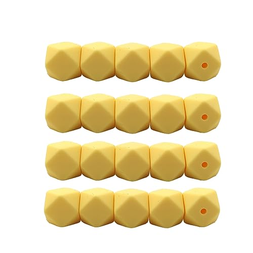 Alenybeby Sechseckige Silikon-Perlen, Kugeln, 14 mm, lose geometrische sechseckige Silikon-Perlen für Schlüsselanhänger, Mutter, Schlüsselband, Schmuckherstellung, 50 Stück (Zitronengelb, 14) von Alenybeby