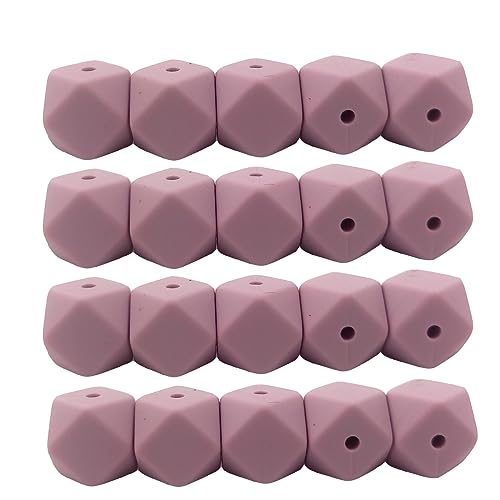 Alenybeby Sechseckige Silikon-Perlen, Kugeln, 14 mm, lose geometrische sechseckige Silikonperlen für Schlüsselanhänger, Mutter, Schlüsselband, Schmuckherstellung, 50 Stück (Flieder Lila, 14) von Alenybeby
