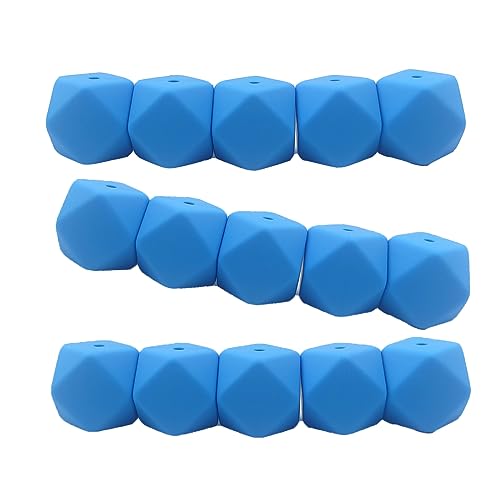 Alenybeby Sechseckige Silikonperlen, 17 mm, 30 Stück, Großpackung aus Silikongummi, fokale Polygon-Würfelperlen für Schlüsselanhänger und Bastelprojekte (Kornblumenblau, 17) von Alenybeby