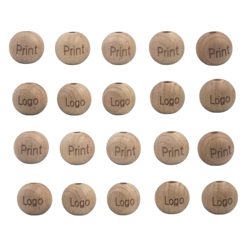 Anpassbare Druck Logo Natürliche unvollendete Buche Holz Runde Perlen Handwerk mit Druck Buchstaben Figur Muster, Holz lose Abstandsperlen für handgemachte Kunst Zubehör (16mm 100pcs) von Alenybeby