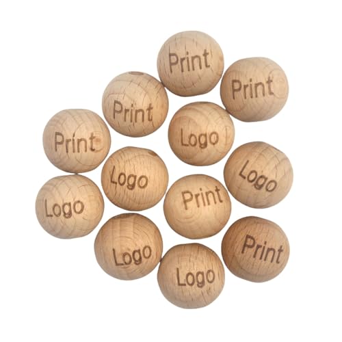 Anpassbare Druck Logo Natürliche unvollendete Buche Holz Runde Perlen Handwerk mit Druck Buchstaben Figur Muster, Holz lose Abstandsperlen für handgemachte Kunst Zubehör (18mm 50pcs) von Alenybeby