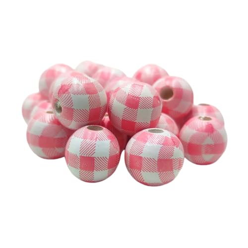 Bunte natürliche runde Holzperlen, großes Loch, 16 mm, Holzhandwerk, Bulk mit Gittermuster, lose Abstandshalter für Schlüsselanhänger, Schmuckherstellung, 100 Stück (Rosa-Weiß) von Alenybeby
