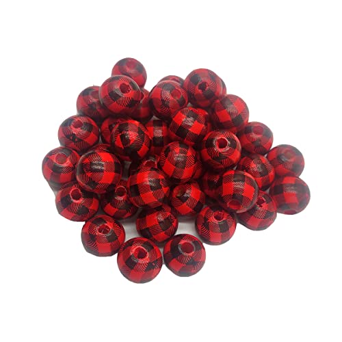 Bunte natürliche runde Holzperlen, großes Loch, 16 mm, Holzhandwerk, Großpackung mit Gittermuster, lose Abstandshalter für Schlüsselanhänger, Schmuckherstellung, 100 Stück (Rot-Schwarz) von Alenybeby