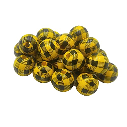 Bunte natürliche runde Holzperlen, großes Loch, 16 mm, Holzhandwerk, Großpackung mit Gittermuster, lose Abstandshalter für Schlüsselanhänger, Schmuckherstellung, 100 Stück (schwarz-gelb) von Alenybeby