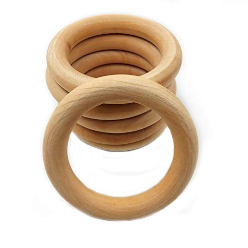 Natürliche Holz-Bastelringe, 98 mm Außendurchmesser, unlackierte glatte Holzkreise für DIY-Projekte, 5 Stück (5) von Alenybeby