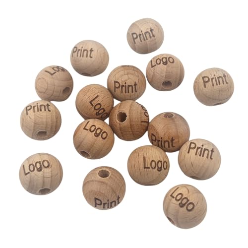 Runde Holzperlen, 16 mm, Buchenholz, anpassbar, Laserdruck-Logo, dekorativer Bastelabstandshalter (50 Stück) von Alenybeby