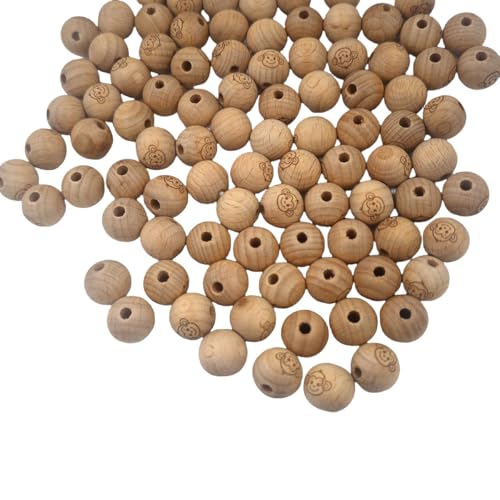 Runde Holzperlen mit Affenmuster, 12 mm, graviert, natürliches Buchenholz, für Schmuckherstellung und dekoratives Handwerk (12 mm) von Alenybeby