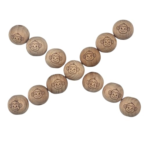 Runde Holzperlen mit Affenmuster, 14 mm, 100 Stück, graviertes Tier, natürliches Buchenholz, für Schmuckherstellung und dekorative Bastelarbeiten (14 mm) von Alenybeby