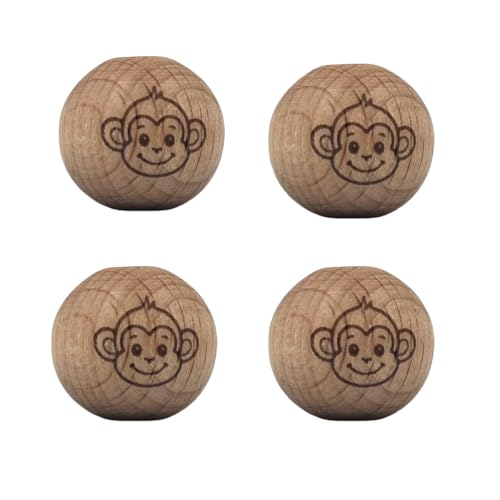 Runde Holzperlen mit Affenmuster, 20 mm, graviertes Tier, natürliches Buchenholz, für Schmuckherstellung und dekoratives Handwerk (20 mm) von Alenybeby