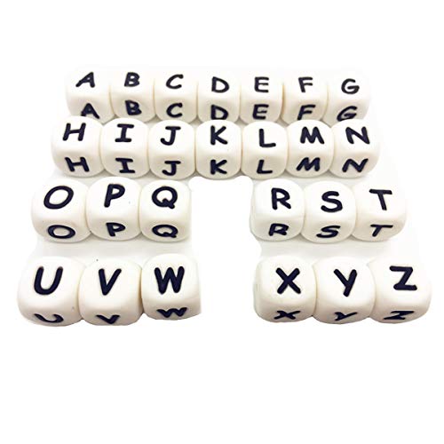 Silikon-Buchstabenperlen, 12 mm, quadratisch, weiß, Alphabet-Perlen, 52-teiliges Set für DIY-Schmuckherstellung, Schlüsselanhänger, Schlüsselbänder Silikon-Buchstabenperlen, 12 mm, quadratisch, weiß, Alphabet-Perlen, 52-teiliges Set für DIY-Schmuckherstellung, Schlüsselanhänger, Schlüsselbänder von Alenybeby
