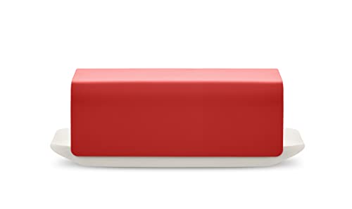 Alessi Mattina BG04 R - Design-Butterdose aus Porzellan mit Deckel aus Edelstahl 18/10, mit Epoxidharz Gefärbt, Rot von Alessi